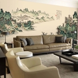 风景山水中式客厅沙发电视背景墙壁纸墙纸墙画大型壁画3d立体无缝