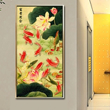 新中式家居现代有框画走廊玄关装饰画挂画墙画风水壁画九鱼图生财