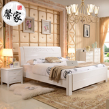 全实木白色橡木床简约现代中式储物床1.8/1.5米双人床高箱床婚床