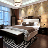 新中式全实木床简约现代卧室布艺床水曲柳1.8 米样板房双人床家具