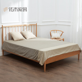 优木家具 纯实木圆棒床1.5米白橡木双人床1.8米简约原木日式家具