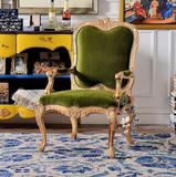 美式新古典欧洲进口白榉木家具沙发椅法式 丝绒金色雕花单椅沙发