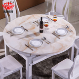 大理石餐桌6人实木餐桌+餐椅圆形现代简约可折叠伸缩餐桌椅组合