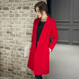 2016秋冬新款女装韩版中长款毛呢外套修身显瘦大红色羊毛呢子大衣