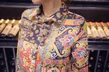 欧洲站2016夏季新款 欧货女装中长款直筒衬衫长袖花色套头衬衣潮