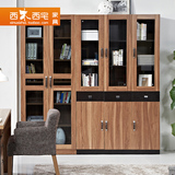 西木西宅北欧风格两门书柜现代简约木质板式木纹二三四玻璃门书柜