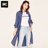 H:CONNECT韩版时尚女式中长款衬衫外套休闲百搭风衣2016春季新款