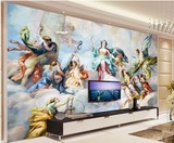 3D大型壁画欧式宗教油画电视背景墙纸天堂圣母壁纸墙画