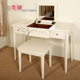新中式实木彩绘梳妆台书桌多功能桌子美式田园风格翻盖镜子梳妆桌