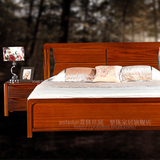 柚木床 全实木床1.5 1.8米双人床中式床 高箱床 现代婚床卧室家具