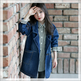 2016新款韩版女童牛仔风衣童装长袖中长款秋冬季外套中大童大衣潮