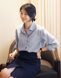 正品韩国代购直邮2016春装新款女英伦风OL纯棉白衬衣条纹长袖衬衫