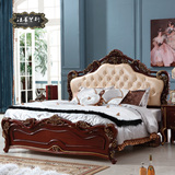 1.5米2米2.2米深色美式欧式法式真皮牛皮实木公主双人结婚床 高箱