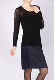 雅莹专柜正品女2015时尚性感背面镂空蕾丝圆领针织衫E13AC5018A