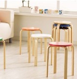 小凳子实木质圆凳宜家时尚创意简易餐桌凳可叠放板凳彩色白