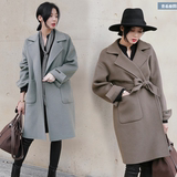 2015冬季新款韩版高端系带修身毛呢外套女时尚中长款韩范呢子大衣