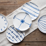 创意欧式田园碎花高骨瓷牛排盘 8寸蓝白陶瓷西餐盘平盘餐盘水果盘