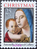 美国邮票 1990年 圣诞节 绘画 名画 宗教 圣母子 新1枚全