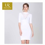 UR2016春季新款女装修身纯色OL气质包臀裙中长款打底针织连衣裙