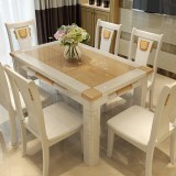 简约欧式大理石餐桌 黄玉餐桌椅组合 实木框架小户型餐桌饭桌家具