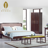 新中式双人床 现代简约1米8实木床定制 样板房酒店家具产家直销