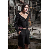 2015新款S.Tuung独立原创设计女装黑色翻驳领双面呢钉珠短款外套