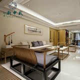新中式沙发组合 现代禅意样板房酒店实木家具 客厅样板间三人沙发