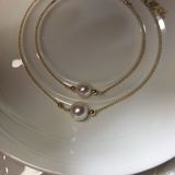 正圆强光无瑕天然珍珠穿心链 进口14k包金项链 5~6~7~8~9mm吊坠