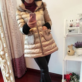 2015冬季新款韩版圆领中长款修身棉袄女款显瘦羽绒棉衣棉服外套