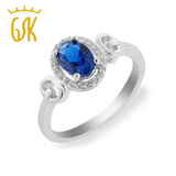 GSK1.36克拉椭圆形合成蓝宝石戒指S925银满钻女士戒指彩色宝石