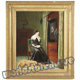 欧美代购 油画 装饰画 19世纪欧洲风情人物肖像挂画 金色边框