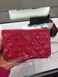 香港专柜代购Chanel香奈儿15新款玫红色漆皮双缝线手拿包 零钱包