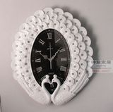 欧式高档复古白色系孔雀挂钟客厅时尚创意艺术镶钻壁钟创意钟表