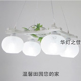 现代简约创意田园风时尚白色吊灯白木艺节能灯LED餐厅书房4头吊灯