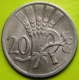 捷克斯洛伐克硬币(1937年20赫勒)近百年老钱币好品,品如图