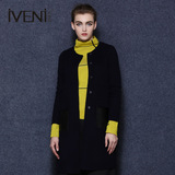 IVENI/依维妮高端纯手工格子双面呢大衣女修身显瘦中长款毛呢外套
