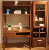 包邮儿童单门书柜 实木书橱玻璃书柜组合带抽屉胡桃木色现代中式