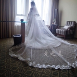 新款新娘结婚头纱蕾丝花边超长款大拖尾婚纱照头纱3米5米10米定制