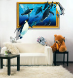 企鹅3D立体墙贴纸沙发卧室背景墙墙壁个性装饰画创意卡通动物贴画