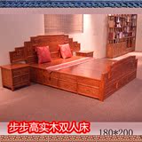 明清仿古 中式古典 实木家具 雕刻大床 实木步步高双人床 南榆木