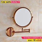 8寸双面美容镜欧式壁挂浴室化妆镜玫瑰金壁挂式折叠可伸缩镜子