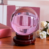 招财风水正品粉色透明水晶球摆件招桃花旺姻缘粉水晶球送女友礼物