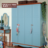 蓝色地中海家具风格衣柜美式乡村实木板式两门三门四门衣柜
