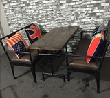 定制美式桌复古铁艺实木餐桌椅组合奶茶店咖啡厅沙发酒吧休闲桌椅