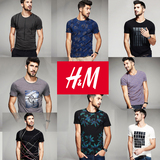 H＆M男装 香港代购新款夏季HM男士短袖T恤印花圆领修身大码打底衫