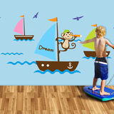 海盗船 航海猴子 清凉自然小帆船 可爱卡通贴 儿童房幼儿园墙贴纸