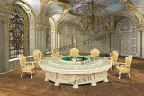 欧式实木雕刻餐桌白色酒店大圆桌音乐喷泉实木酒店电动餐桌旋转桌