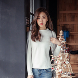 薪轩长袖T恤女春季韩国2016新款纯色内搭白色显瘦修身短款打底衫