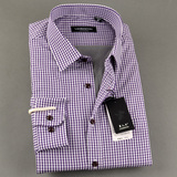 老人头专柜正品男士长袖紫色小格子百分百桑蚕丝保暖衬衫I7853