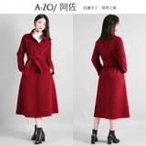 A-ZO 双面羊绒大衣女羊毛呢子外套超长款2015新长袖高端纯色手工